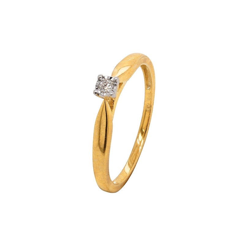 Bague solitaire Carador 4 griffes en or jaune 375/000 et diamant 0,03 cts