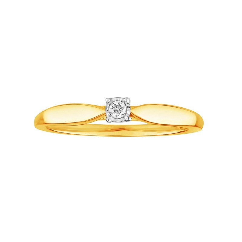 Bague solitaire Carador 4 griffes en or jaune 375/000 et diamant 0,03 cts