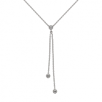 Collier Minimaliste deux boules Carador en or blanc 750/000 et diamant