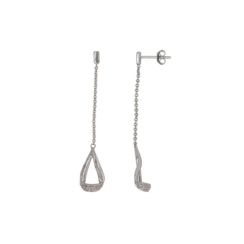 Boucles d'oreilles longues Carador en or blanc 750/000 et diamants 0,070 cts