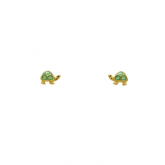 Boucles d'oreilles en or jaune 750/000 forme tortue et laque verte