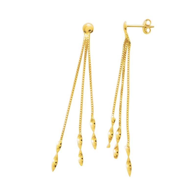 Boucles d'oreilles triple pendantes effet tourbillon en or jaune 750/000 CARADOR