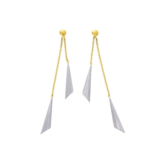 Boucles d'oreilles double pendantes motif triangle en or bicolore 750/000 CARADOR