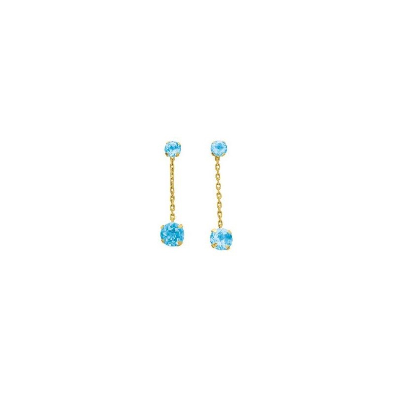 Boucles d'oreilles femme or jaune et rose aigue-marine