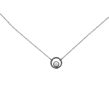 Collier en acier argenté et son agate Amporelle