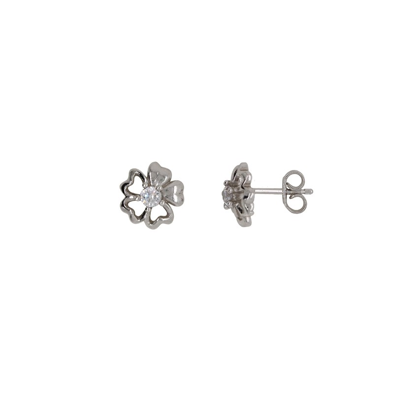 Boucles d'oreilles Fleur pétales coeur Carador en argent 925/000 et zircons