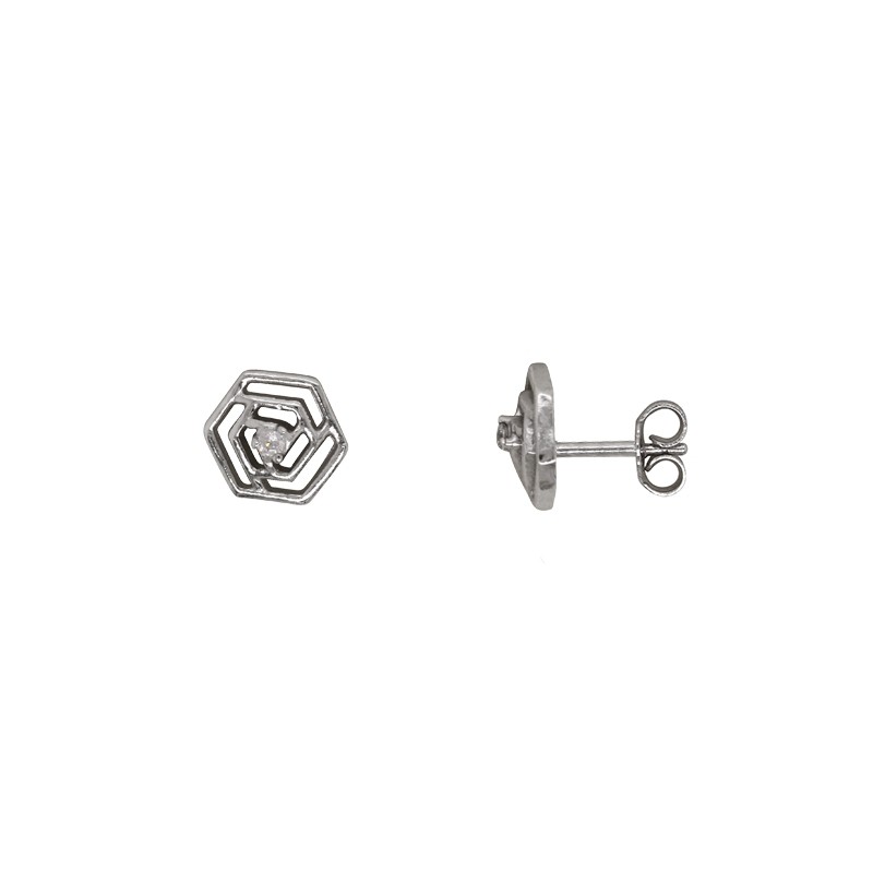 Boucles d'oreilles hexagone Carador en argent 925/000 et oxydes de zirconium