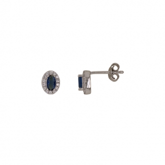Boucles d'oreilles Carador joaillerie ovales argent 925/000, oxydes de zirconium et verre bleu