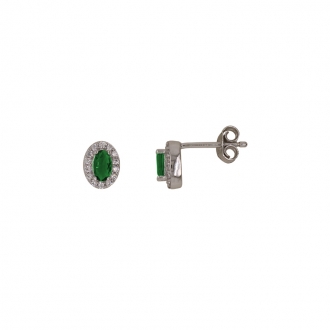 Boucles d'oreilles Carador joaillerie ovales argent 925/000, oxydes de zirconium et verre vert