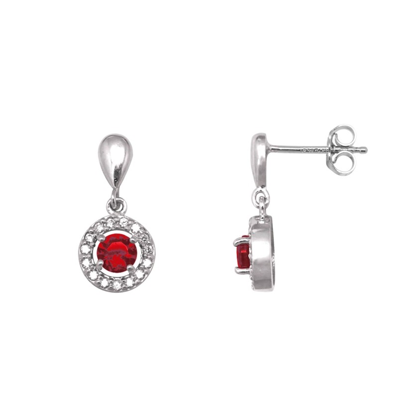 Boucles d'oreilles Carador classiques argent 925/000, oxydes de zirconium et verre rouge