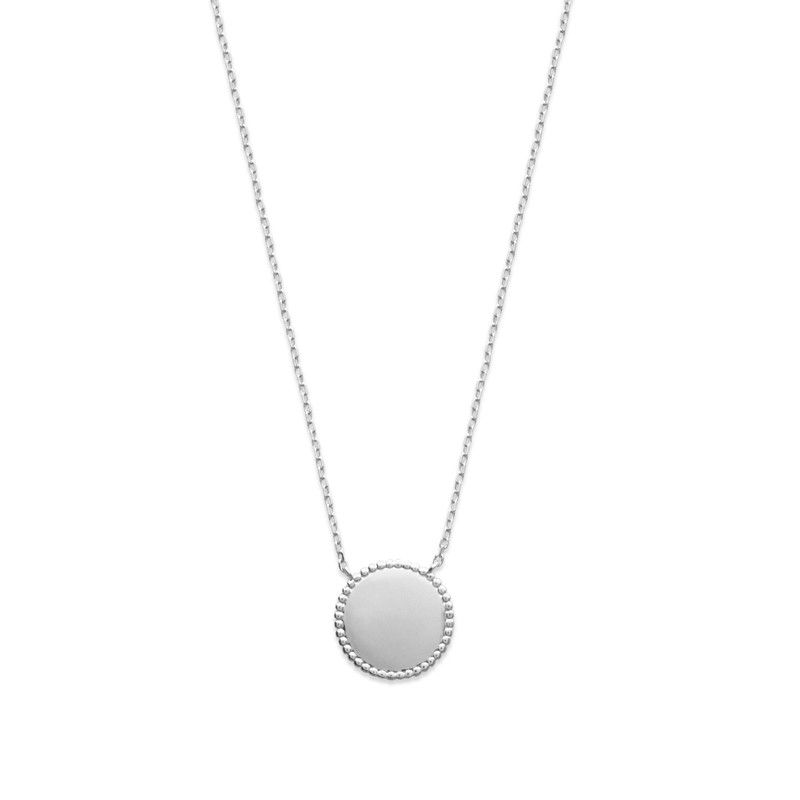 Collier Carador plaque ronde bords perlés en argent 925/000