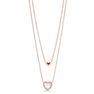 Collier Hearts To You Fossil acier doré rose et nacre JF03459791