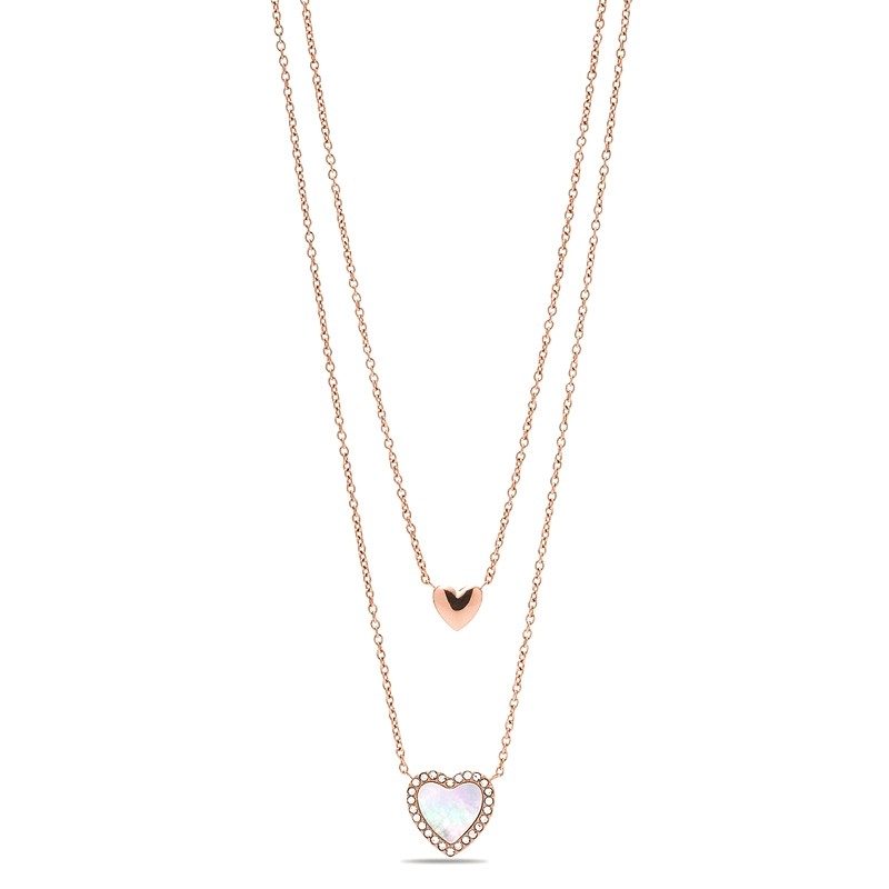 Collier Hearts To You Fossil acier doré rose et nacre JF03459791