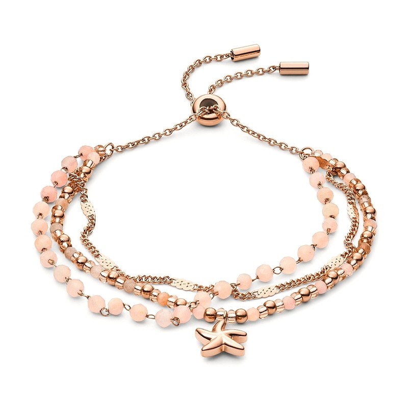 Bracelet multi-rangs Beach Girl Fossil acier doré rose et pierres de lune JF03518791