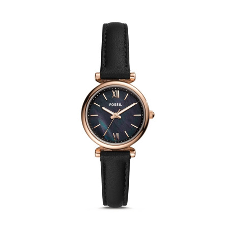 Montre Femme Fossil Mini Carlie acier cuir noir ES4700