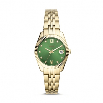 Montre Fossil ES4903 Scarlette Mini à trois aiguilles avec date en acier inoxydable doré rose cadran vert