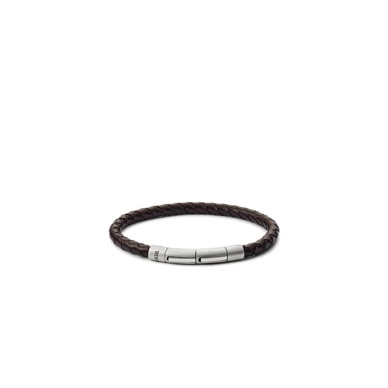 Bracelet Fossil JF03187040 en cuir marron tressé et acier argenté