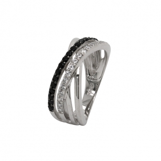 Bague multi anneaux et oxydes de zirconium noirs et blancs JR6388-54