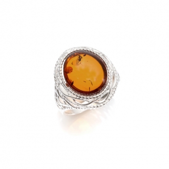 Bague d'ambre couleur cognac Carador en argent 925/000