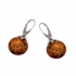 boucles d'oreilles dormeuses pavé rond d'ambre couleur cognac en argent 925/000