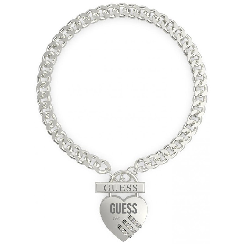 Bracelet en acier rhodié motif cadenas coeur