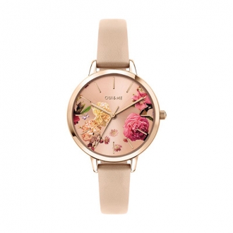 Montre rose et dorée rose aux motifs fleuris Oui and Me collection Fleurette