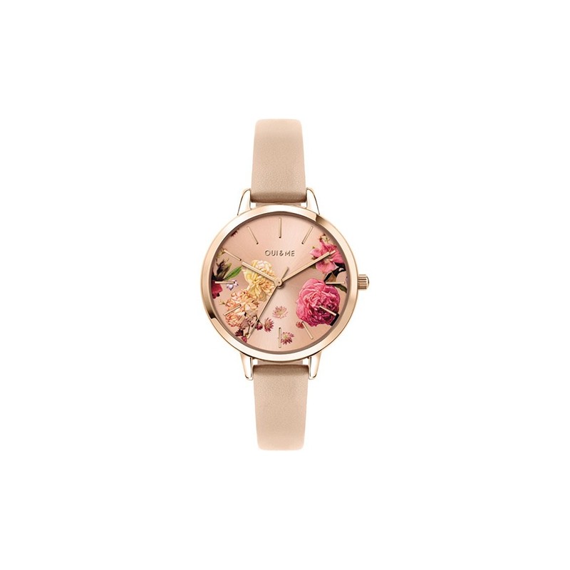 Montre rose et dorée rose aux motifs fleuris Oui and Me collection Fleurette