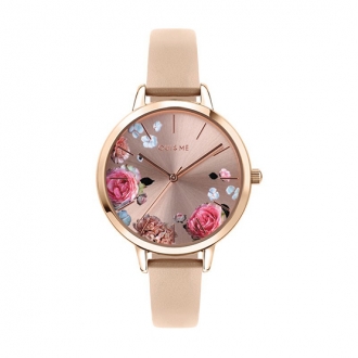 Montre beige et dorée rose aux motifs fleuris Oui and Me collection Fleurette