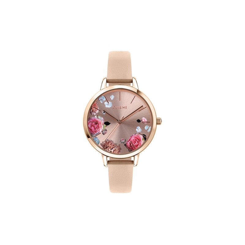 Montre beige et dorée rose aux motifs fleuris Oui and Me collection Fleurette