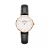 Montre femme acier doré rose et bracelet cuir noir Daniel Wellington