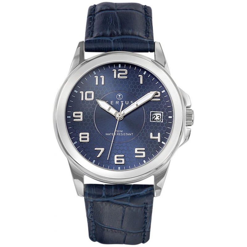 montre homme Certus acier argenté bracelet cuir bleu