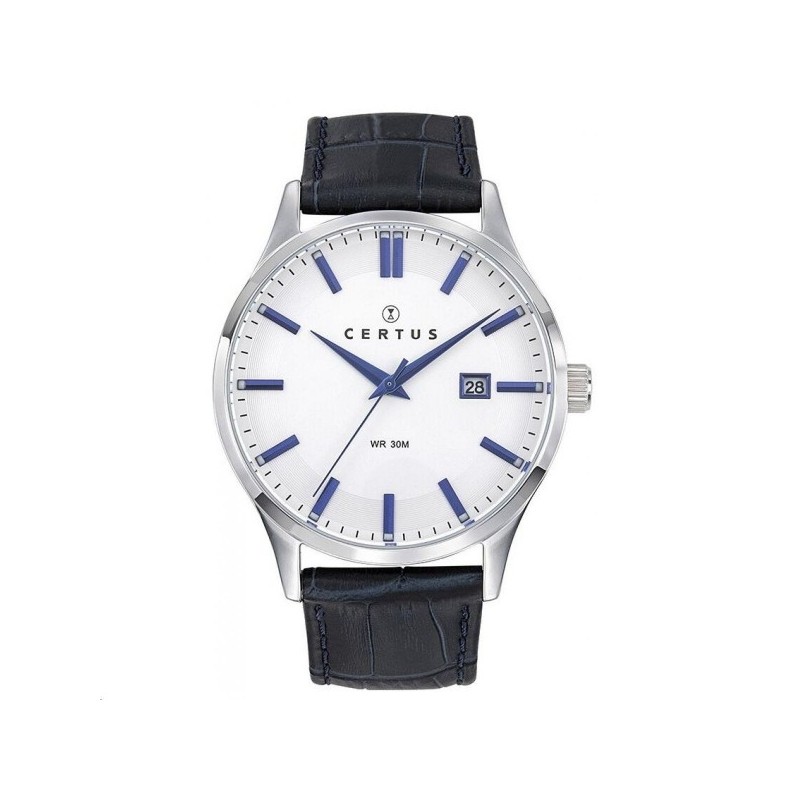 Montre homme Certus acier argenté bracelet cuir bleu