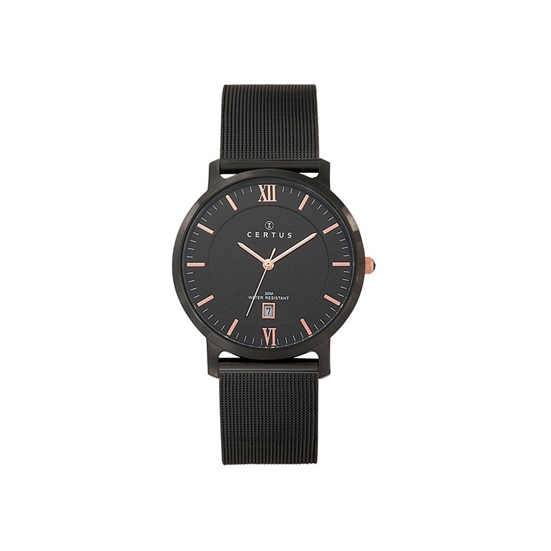 montre homme Certus acier noir bracelet milanais 