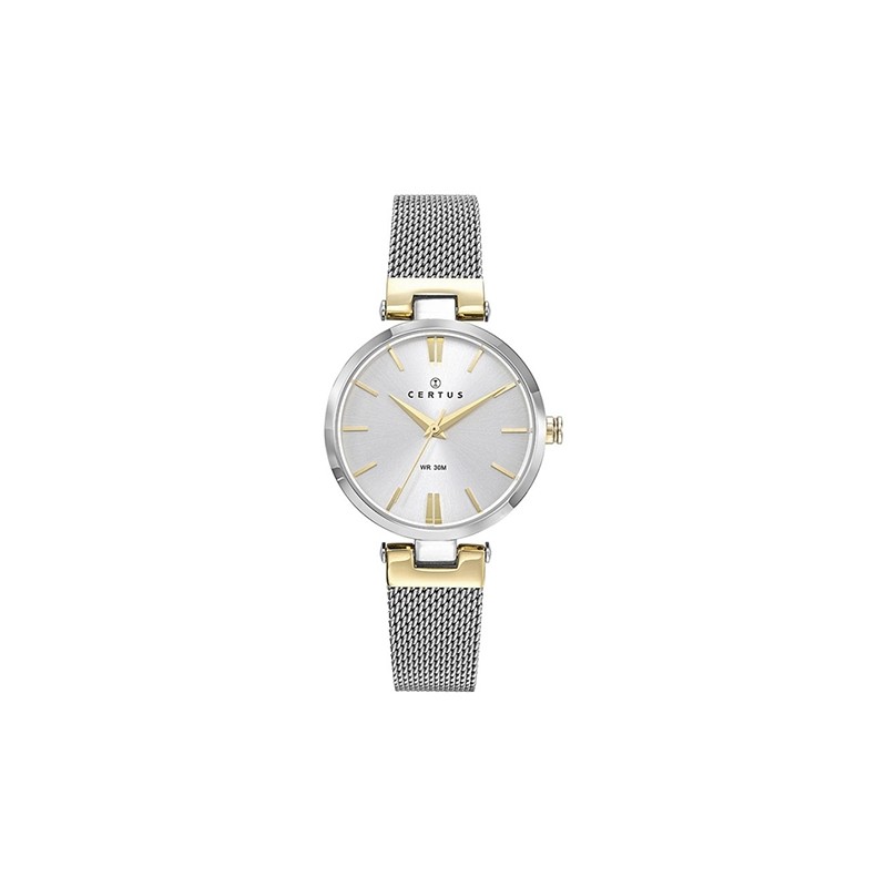 montre femme Certus acier argenté bracelet bicolore milanais 