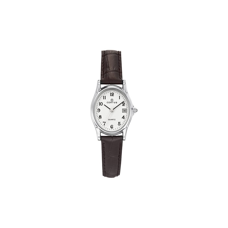 montre femme Certus acier argenté bracelet cuir noir 