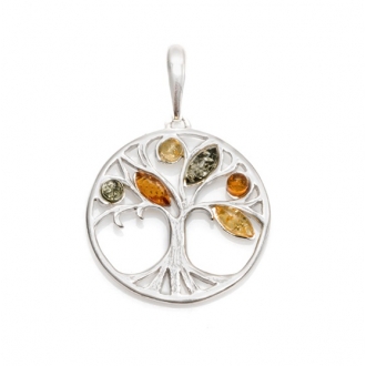 Pendentif arbre de vie en argent 925/000 et ambre 3 couleurs 