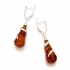 boucles d'oreilles pendantes en ambre couleur cognac et argent 925/000