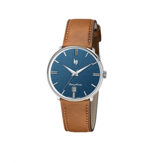 Montre Lip homme acier argenté bracelet cuir 