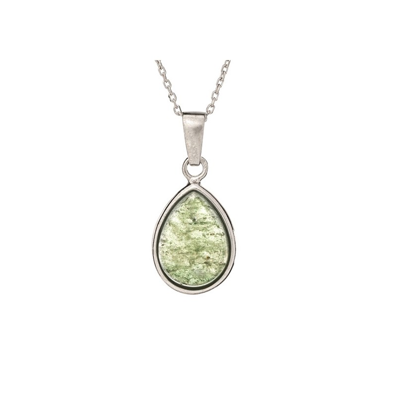 Collier argent 925/000 rodhié et pendentif d'aventurine forme goutte