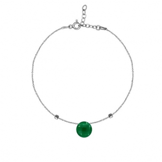Bracelet argent 925/000 rhodié avec motif forme coussin en calcédoine verte