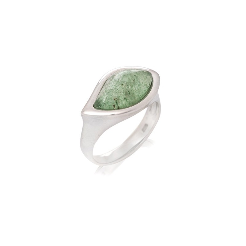 Bague en argent 925/000 rhodié et aventurine forme feuille