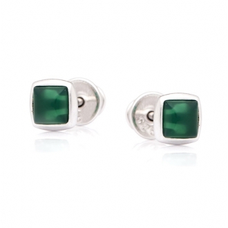 Boucles d'oreilles en argent 925/000 et agate naturelle teintée verte