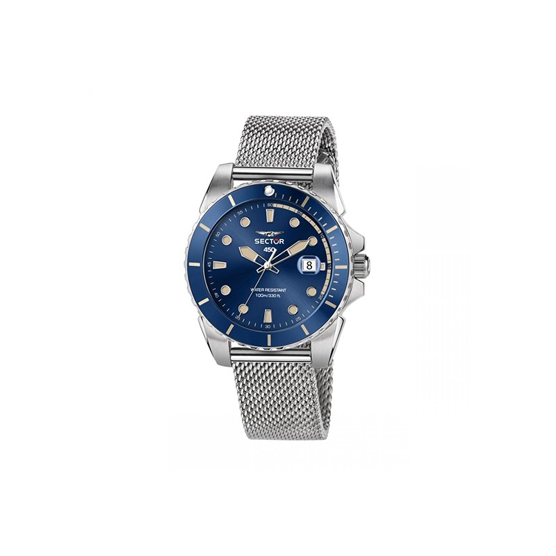 Montre Sector Homme bracelet milanais argenté et bleu 