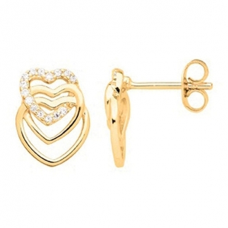Boucles D'oreilles Plaque Or Avec Zirconiums Sertis - Neuf Avec étiquettes - Style Classique Et Brillant