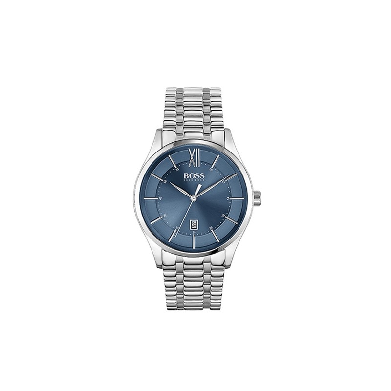 Montre homme boss acier argenté cadran bleu