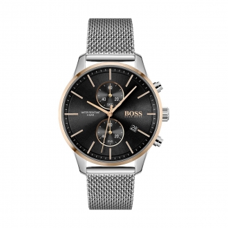 Montre homme boss acier doré et argenté cadran noir