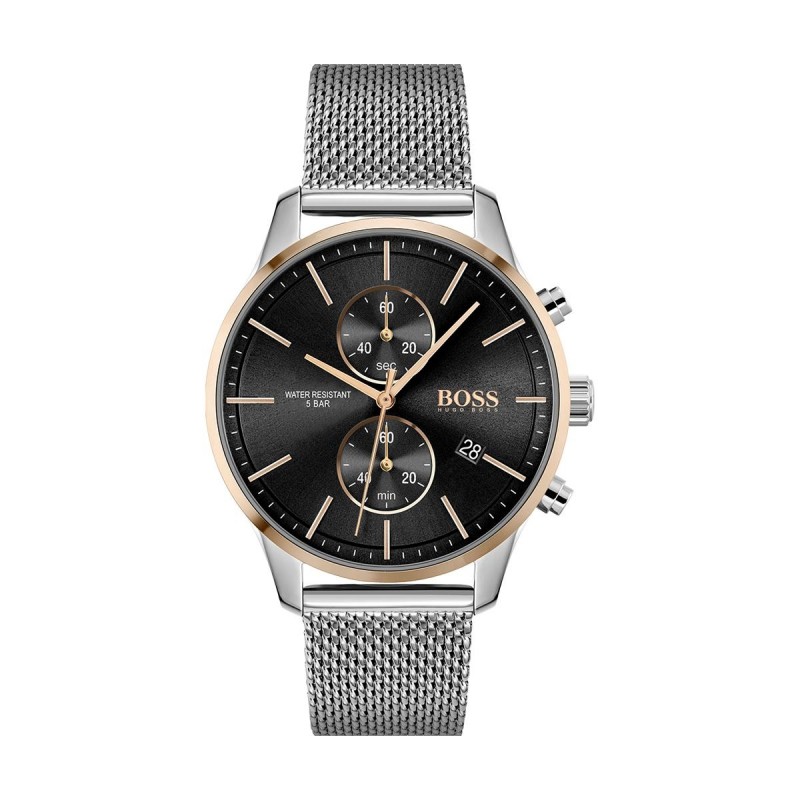 Montre homme boss acier doré et argenté cadran noir