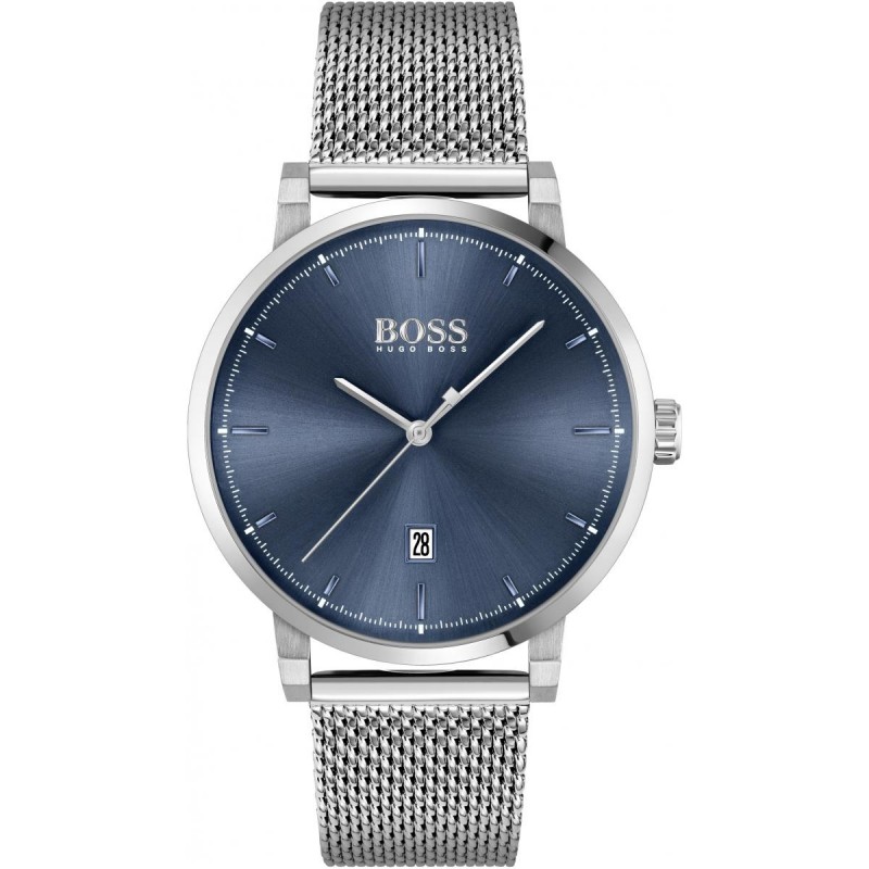 Montre homme boss acier argenté cadran bleu