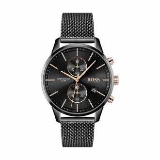 Montre chronomètre homme boss acier noir