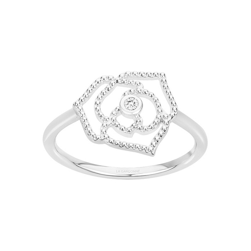 Bague rose perlee argent 925/000 rhodié et diamant de la marque La Garçonne